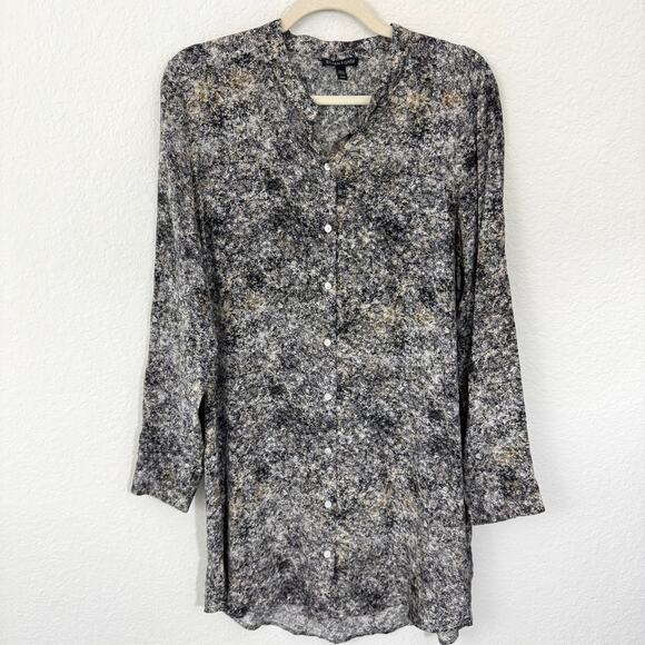 Eileen Fisher Womens Tunic Top Blouse Size M 100% Silk Button Front Flowy Black - Picture 1 of 7